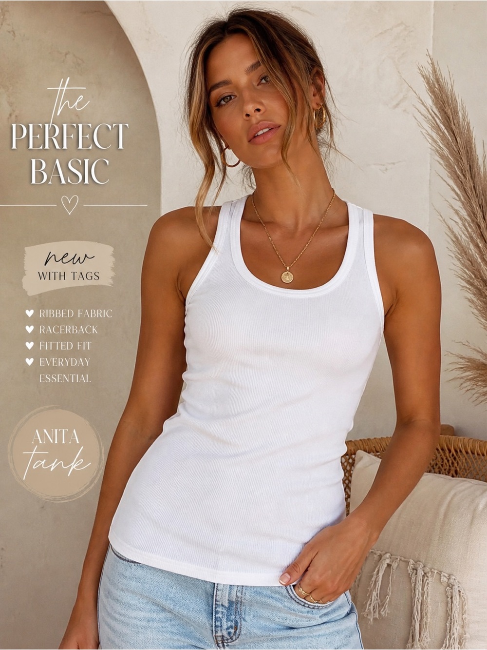 NWT Anita Ribbed White Racerback Tank Top XS/S Fitted Basic Layering Essential